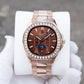 OBLVLO FM-SL-DD-D 39mm Mens Automatic Moonphase Watch - Brown Dia & Rose Gold Sqaure Case Inlay zirconia
