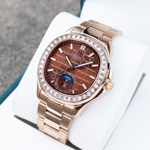 OBLVLO FM-SL-DD-D 39mm Mens Automatic Moonphase Watch - Brown Dia & Rose Gold Sqaure Case Inlay zirconia