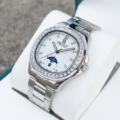 OBLVLO FM-SL-DD-D 39mm Men's Automatic Self Winding Mechanical Luxury Dress Moon Phase Wrist Watch