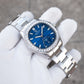 39mm OBLVLO FM-SL-DD-D 39mm Blue Dial Men's Automatic Business Watch with Crystal Diamond Bezel