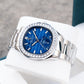 39mm OBLVLO FM-SL-DD-D 39mm Blue Dial Men's Automatic Business Watch with Crystal Diamond Bezel
