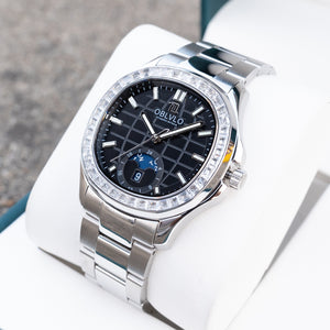 OBLVLO FM-SL-DD-D 39mm Automatic Watches for Men - Multi Calendar Moonphase Business Classic Wrist Watch