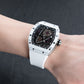 OBLVLO XM-NSK Luxury Tonneau Skeleton White Luminescent Carbon Fiber Watch for Men - Self-Wind Movement/Waterproof/Super_Luminous