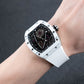 OBLVLO XM-NSK Luxury Tonneau Skeleton White Luminescent Carbon Fiber Watch for Men - Self-Wind Movement/Waterproof/Super_Luminous