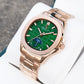 OBLVLO FM-SL-DD-D Green Dial 39mm Crystal Bezel & Rose Gold Sqaure Case Automatic Moonphase Watch