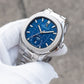 39mm OBLVLO FM-SL-DD-D 39mm Blue Dial Men's Automatic Business Watch with Crystal Diamond Bezel