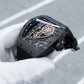 OBLVLO XM-NSK Black Carbon Fiber Watch - Luxury 50M Waterproof Tonneau Automatic Skeleton Watch