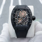 OBLVLO XM-NSK Black Carbon Fiber Watch - Luxury 50M Waterproof Tonneau Automatic Skeleton Watch