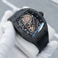 OBLVLO XM-NSK Black Carbon Fiber Watch - Luxury 50M Waterproof Tonneau Automatic Skeleton Watch