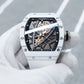 OBLVLO XM-NSK Luxury Tonneau Skeleton White Luminescent Carbon Fiber Watch for Men - Self-Wind Movement/Waterproof/Super_Luminous