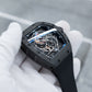OBLVLO XM-RACING Mens Luxury Tonneau Watches - Unique Black Carbon Fiber Sports Automatic Japanese 82S7 Movement Watch