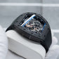 OBLVLO XM-RACING Mens Luxury Tonneau Watches - Unique Black Carbon Fiber Sports Automatic Japanese 82S7 Movement Watch