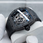 OBLVLO XM-RACING Mens Luxury Tonneau Watches - Unique Black Carbon Fiber Sports Automatic Japanese 82S7 Movement Watch