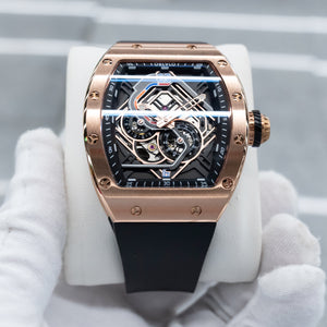 OBLVLO XM-RACING Rose Gold Mens Luxury Automatic Watches for Men - 50M Waterproof Japanese 82S7 Mechanical Movement Watch