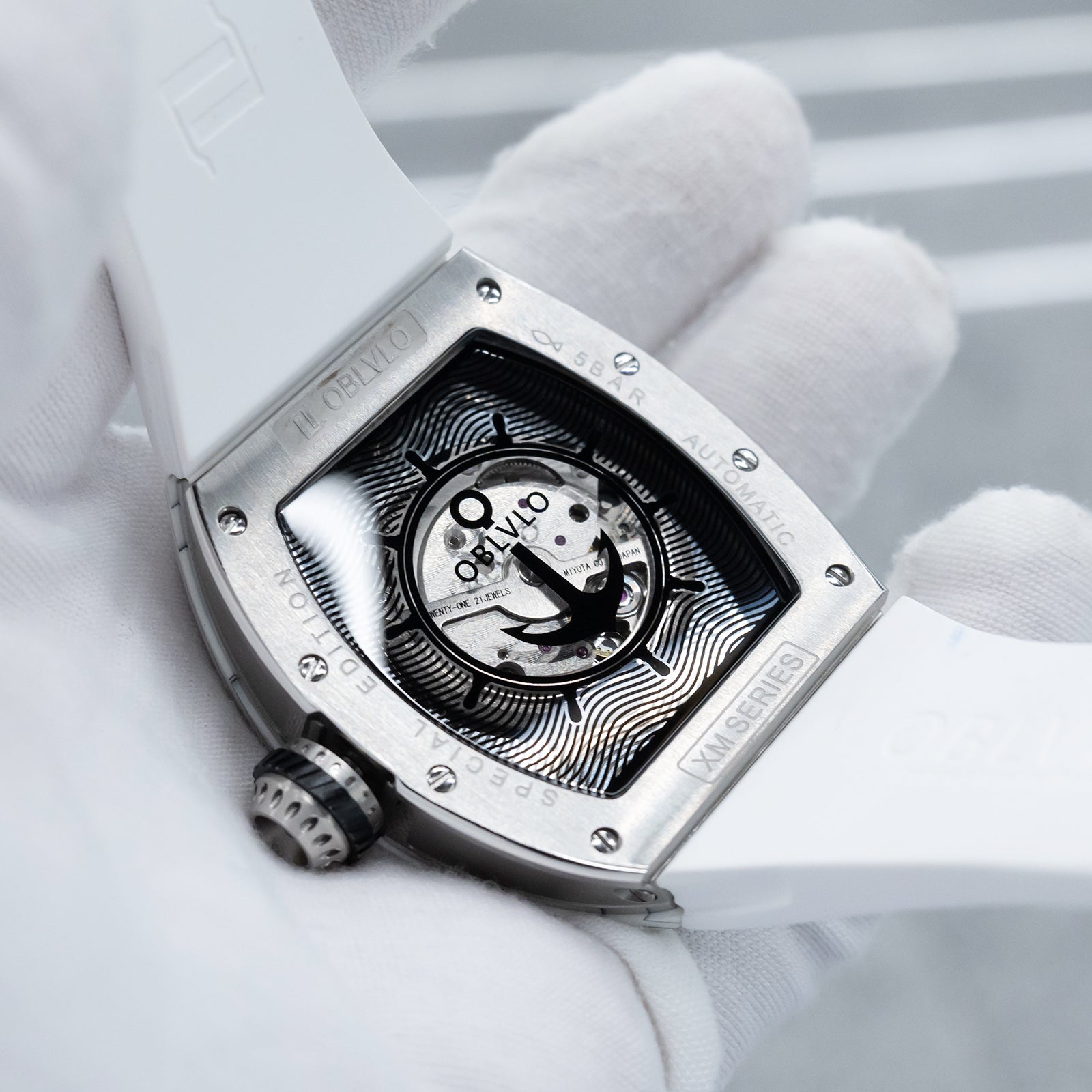 OBLVLO XM-RACING Automatic Mechanical Men's Skeleton Watch - Cool Whit