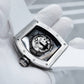 OBLVLO XM-RACING Automatic Mechanical Men's Skeleton Watch - Cool White Carbon Fiber Case with Luminous