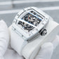 OBLVLO XM-RACING Automatic Mechanical Men's Skeleton Watch - Cool White Carbon Fiber Case with Luminous