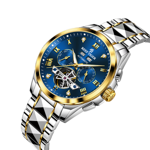 Affordable Luxury Yellow Gold Case & Blue Day Date Dial Automatic Watches - Reef Tiger RGA8235