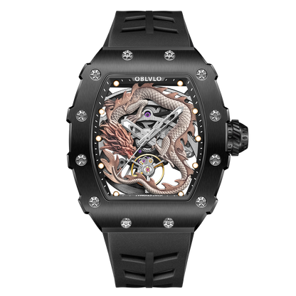 Affordable Unique Light pink Chinese Dragon Luxury Skeleton Watches - OBLVLO XM DRAGON Series
