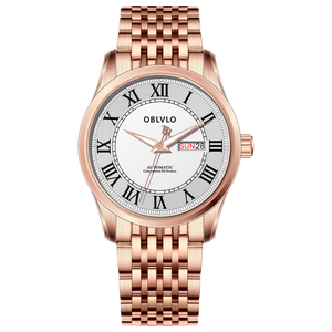 OBLVLO GC-SIM White Dial 41mm Rose Gold Roman Numerals Day Date Automatic Watch