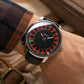 Luxury OBLVLO CSM-CA Men's Casino Watch - Silver Stainless Steel Case with Red Gemstone Center Dial & Black Leather Strap