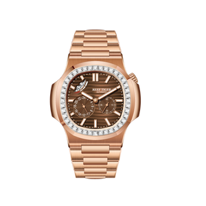 Reef Tiger RGA2019 44mm Square & Brown Dial Automatic Watch - 24-Hour Multi-Dial Business Wrist Watches
