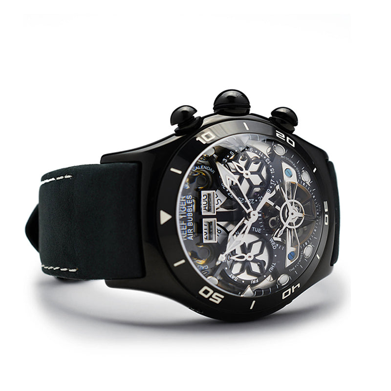REEF TIGER  ブラック 時計 Amazon.com: REEF TIGER Men's Luxury Tonneau Skeleton