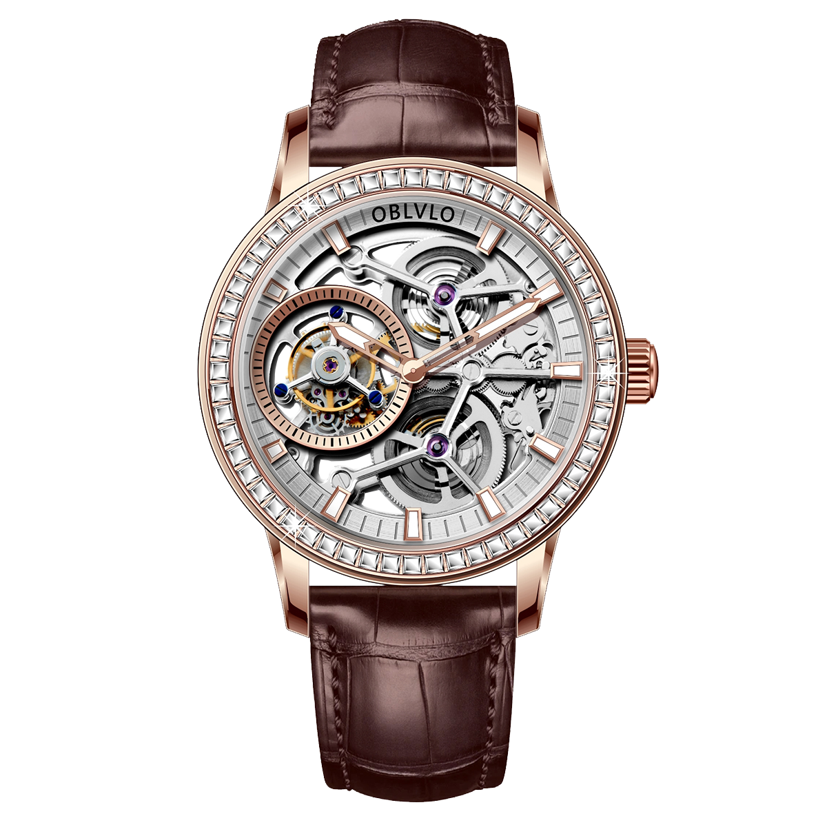 Affordable Luxury Rose Gold & Diamond Skeleton Tourbillon Watches For Men - Oblvlo Design VM-TB DPWW