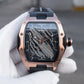 Rose Gold OBLVLO ZM-CR Series Aircraft Carrier Tonneau 46MM Automatic Skeleton Watch