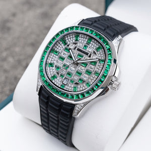 Luxury Green Baguette Stone Zircon/Moissanite Bezel Watch - 40mm Square OBLVLO FM-DSL