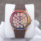 Affordable 40mm Square Rose Gold OBLVLO FM-DSL - Luxury Rainbow Baguette Stone Zircon/Moissanite Bezel Automatic Watch