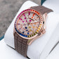 Affordable 40mm Square Rose Gold OBLVLO FM-DSL - Luxury Rainbow Baguette Stone Zircon/Moissanite Bezel Automatic Watch