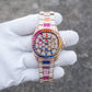 OBLVLO FM-DSL-AD Luxury Mens Mechanical Watch Hand-Set Rainbow Crystal Bezel Automatic Movement Rose Gold Iced Out Steel Wristwatch