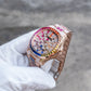 OBLVLO FM-DSL-AD Luxury Mens Mechanical Watch Hand-Set Rainbow Crystal Bezel Automatic Movement Rose Gold Iced Out Steel Wristwatch