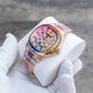 OBLVLO FM-DSL-AD Luxury Mens Mechanical Watch Hand-Set Rainbow Crystal Bezel Automatic Movement Rose Gold Iced Out Steel Wristwatch