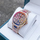 OBLVLO FM-DSL-AD Luxury Mens Mechanical Watch Hand-Set Rainbow Crystal Bezel Automatic Movement Rose Gold Iced Out Steel Wristwatch