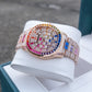 OBLVLO FM-DSL-AD Luxury Mens Mechanical Watch Hand-Set Rainbow Crystal Bezel Automatic Movement Rose Gold Iced Out Steel Wristwatch