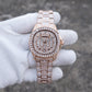 OBLVLO FM-DSL-AD Mens Iced Out Watch Luxury Baguette Crystal Automatic Wristwatch Rose Gold Bling Diamond Hip Hop Jewelry Watch