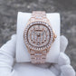 OBLVLO FM-DSL-AD Mens Iced Out Watch Luxury Baguette Crystal Automatic Wristwatch Rose Gold Bling Diamond Hip Hop Jewelry Watch
