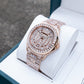 OBLVLO FM-DSL-AD Mens Iced Out Watch Luxury Baguette Crystal Automatic Wristwatch Rose Gold Bling Diamond Hip Hop Jewelry Watch