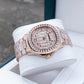 OBLVLO FM-DSL-AD Mens Iced Out Watch Luxury Baguette Crystal Automatic Wristwatch Rose Gold Bling Diamond Hip Hop Jewelry Watch