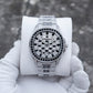 OBLVLO FM-DSL-AD Mens Iced Out Watch Luxury Black Crystal Baguette Bezel Automatic Mechanical Wristwatch Silver Stainless Steel Diamond Watch