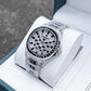 OBLVLO FM-DSL-AD Mens Iced Out Watch Luxury Black Crystal Baguette Bezel Automatic Mechanical Wristwatch Silver Stainless Steel Diamond Watch