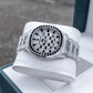 OBLVLO FM-DSL-AD Mens Iced Out Watch Luxury Black Crystal Baguette Bezel Automatic Mechanical Wristwatch Silver Stainless Steel Diamond Watch