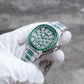 OBLVLO FM-DSL-AD Mens Iced Out Diamond Watch Luxury Emerald Green Baguette Gemstone Automatic Mechanical Wristwatch Silver Stainless Steel