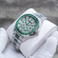 OBLVLO FM-DSL-AD Mens Iced Out Diamond Watch Luxury Emerald Green Baguette Gemstone Automatic Mechanical Wristwatch Silver Stainless Steel