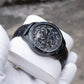 OBLVLO VMH Men's Stealth All Black Automatic Watch 3D Sculpted Horse Dial Skeleton Mechanical Wristwatch Black Leather Strap