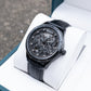 OBLVLO VMH Men's Stealth All Black Automatic Watch 3D Sculpted Horse Dial Skeleton Mechanical Wristwatch Black Leather Strap