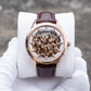 OBLVLO VMH Men's Mechanical Automatic Watch 3D Galloping Horse Sculpture Skeleton Dial Rose Gold Case Leather Strap Wristwatch