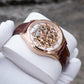 OBLVLO VMH Men's Mechanical Automatic Watch 3D Galloping Horse Sculpture Skeleton Dial Rose Gold Case Leather Strap Wristwatch